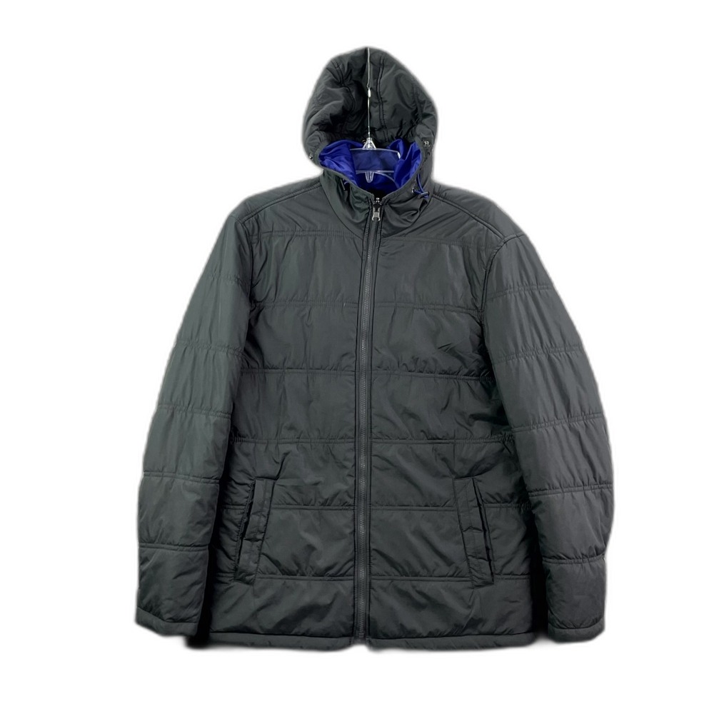 London Fog Puffer Jacket Mens Medium Hooded Quilted Full Zip Streetwear Grunge